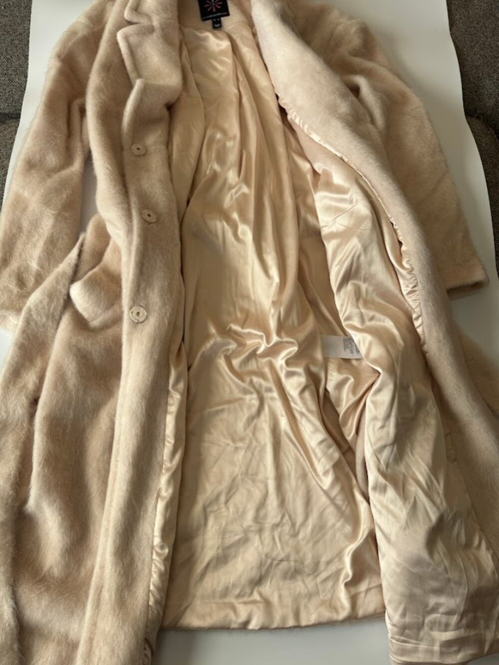 Isaac Mizrahi Live! Women's XL Cream Faux Fur Belted Long Coat - Picture 4 of 12